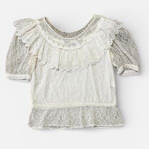 Boho Cream Lace Women's Top Festival Concert S Short Sleeve Shirt Flowy Feminine